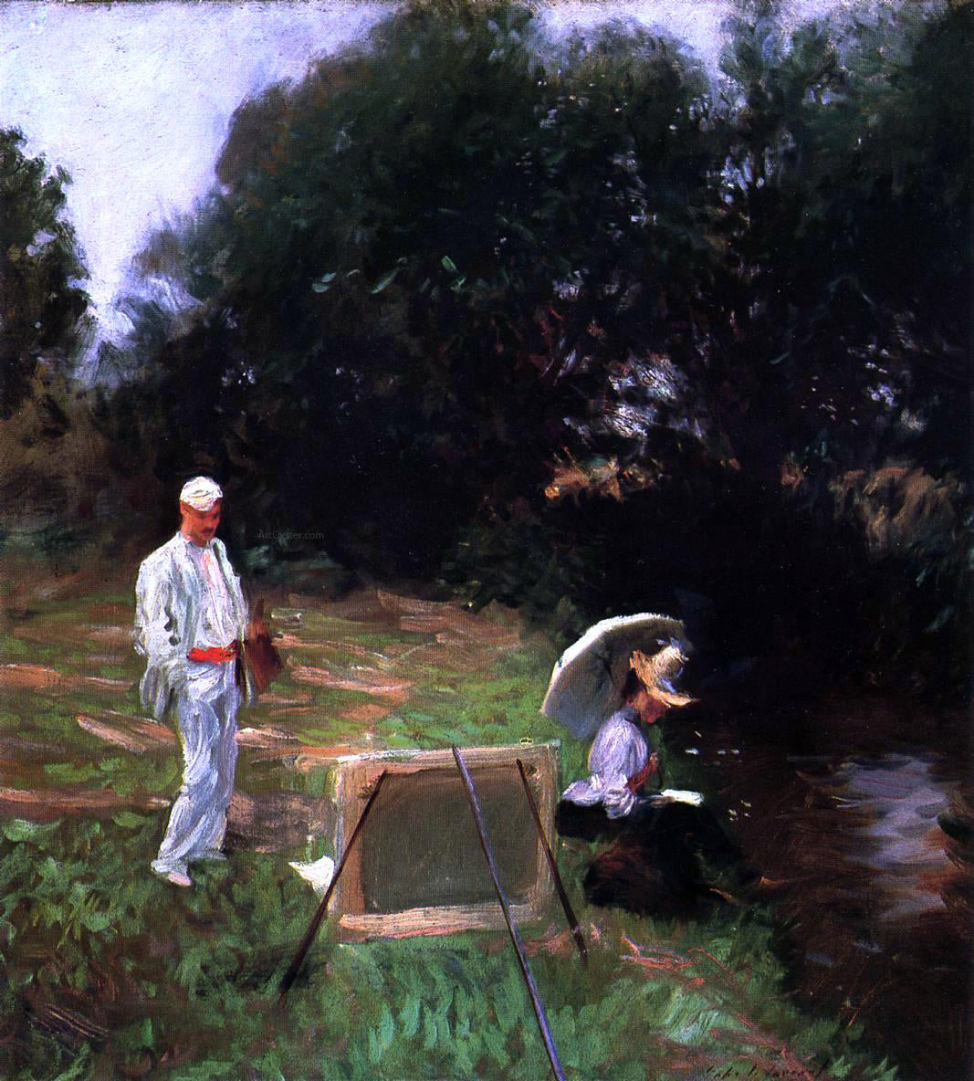 John Singer Sargent Dennis Miller Bunker Painting at Calcot - Canvas Print