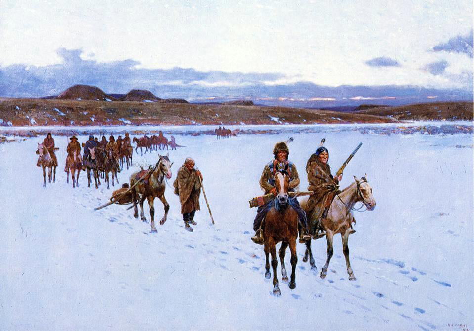 Henry F Farney Departure for the Buffalo Hunt - Canvas Print