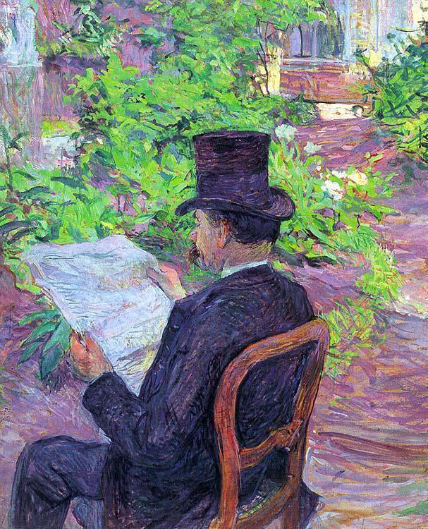 Henri De Toulouse-Lautrec Desire Dehau Reading a Newspaper in the Garden - Canvas Print