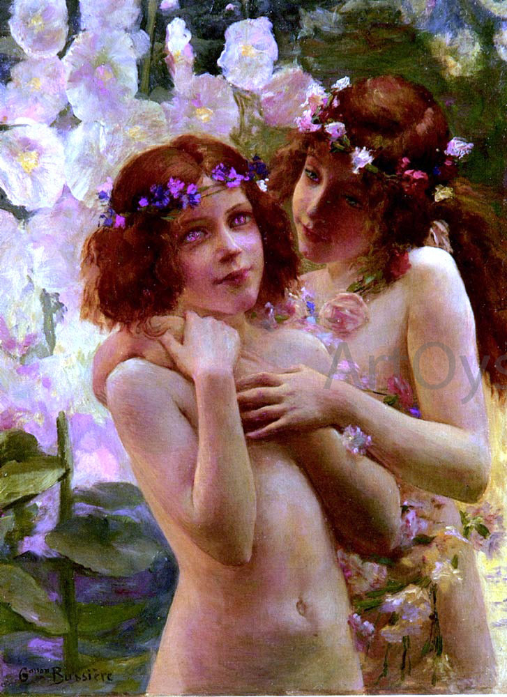 Gaston Bussiere Deux Enfants Aux Couronnes De Fleurs - Canvas Print