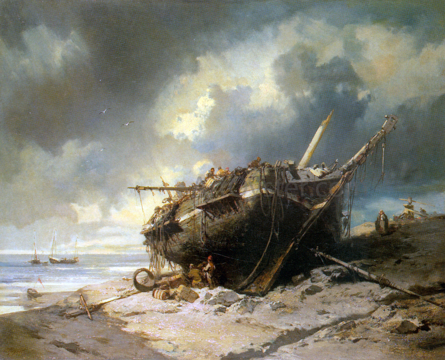 Charles Hoguet Dismantling a Beached Shipwreck - Canvas Print