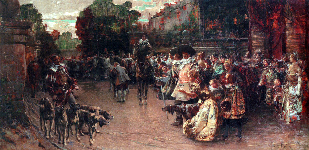 David Eugene Girin Don Quichote Amidst An Elegant Company On A Terrace - Canvas Print