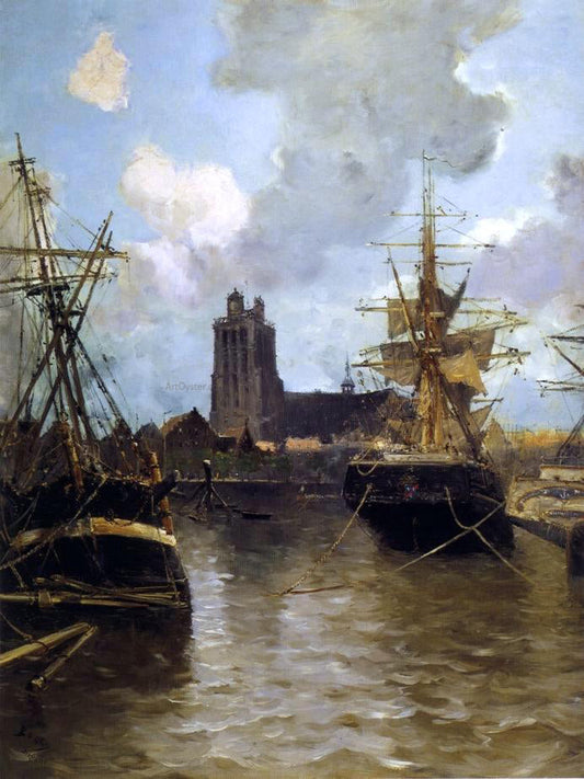 Frank Myers Boggs Dordrecht Harbor - Canvas Print