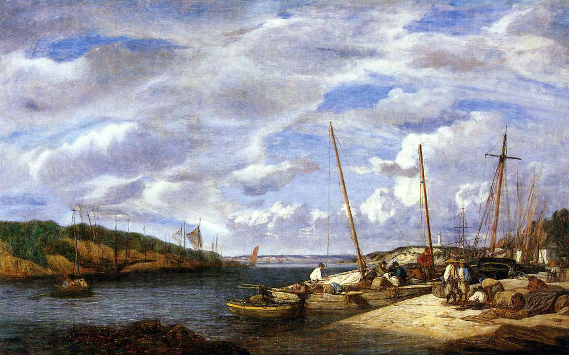 Eugene-Louis Boudin Douarnenez, Fishing Boats at Dockside - Canvas Print