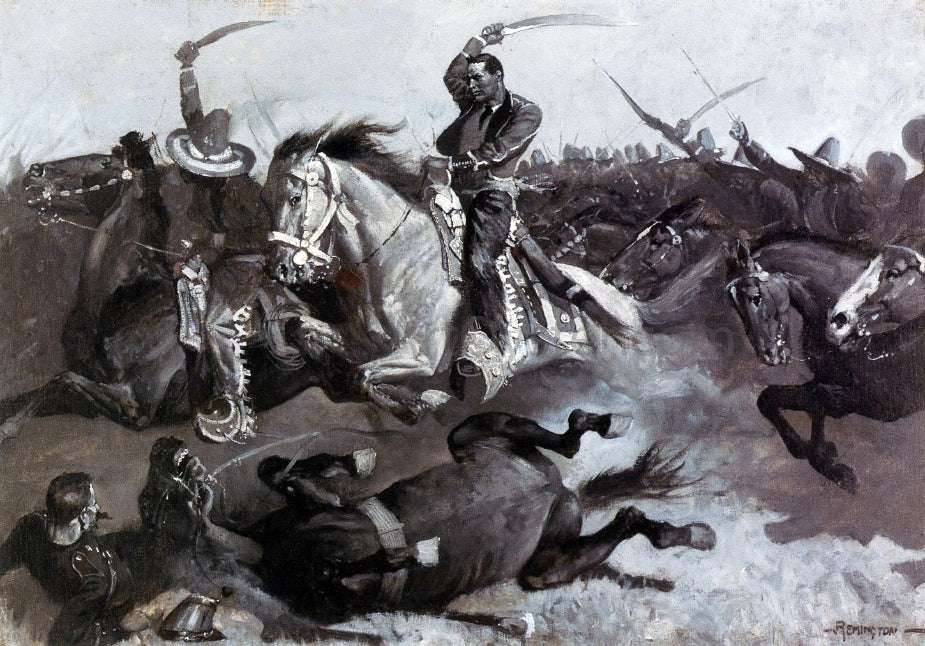 Frederic Remington Down go Horses and Men - Canvas Print