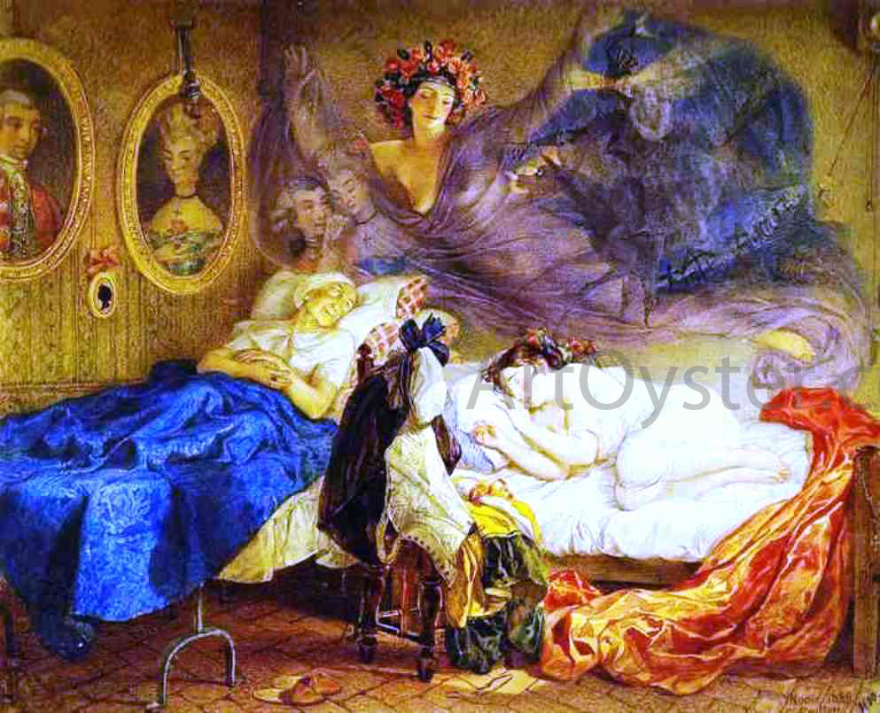 Karl Pavlovich Brulloff Dreams of Grandmother and Granddaughter - Canvas Print