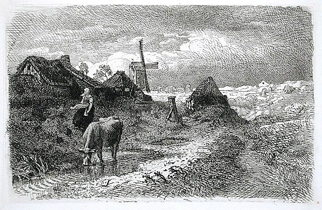 Andreas Achenbach Dutch Landscape with Woman and Cow - Canvas Print