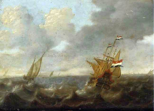 Jan Abrahamsz Beerstraten Dutch Ships on a Rough Sea - Canvas Print