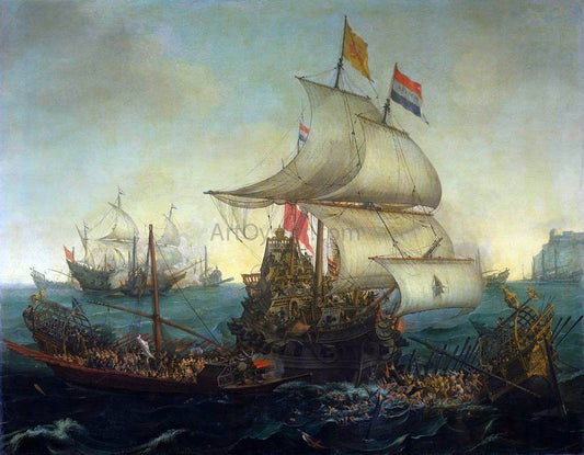 Hendrick Cornelisz Vroom Dutch Ships Ramming Spanish Galleys off the Flemish Coast in October 1602 - Canvas Print