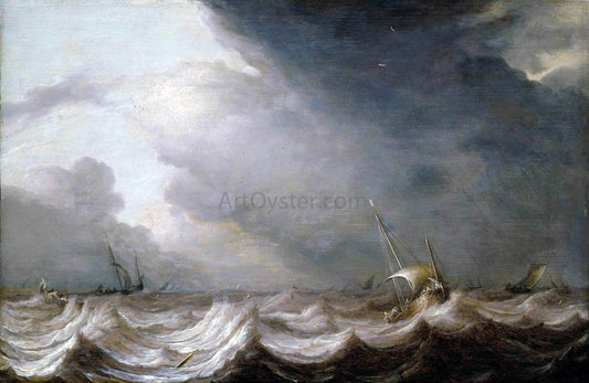 The Elder Pieter Mulier Dutch Vessels at Sea in Stormy Weather - Canvas Print