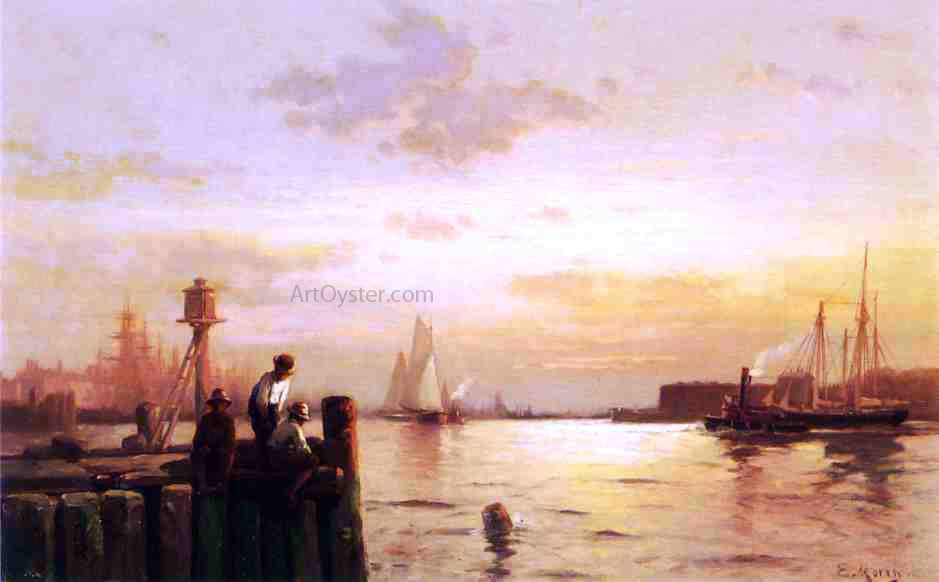 Edward Moran Early Dawn, New York Harbor - Canvas Print