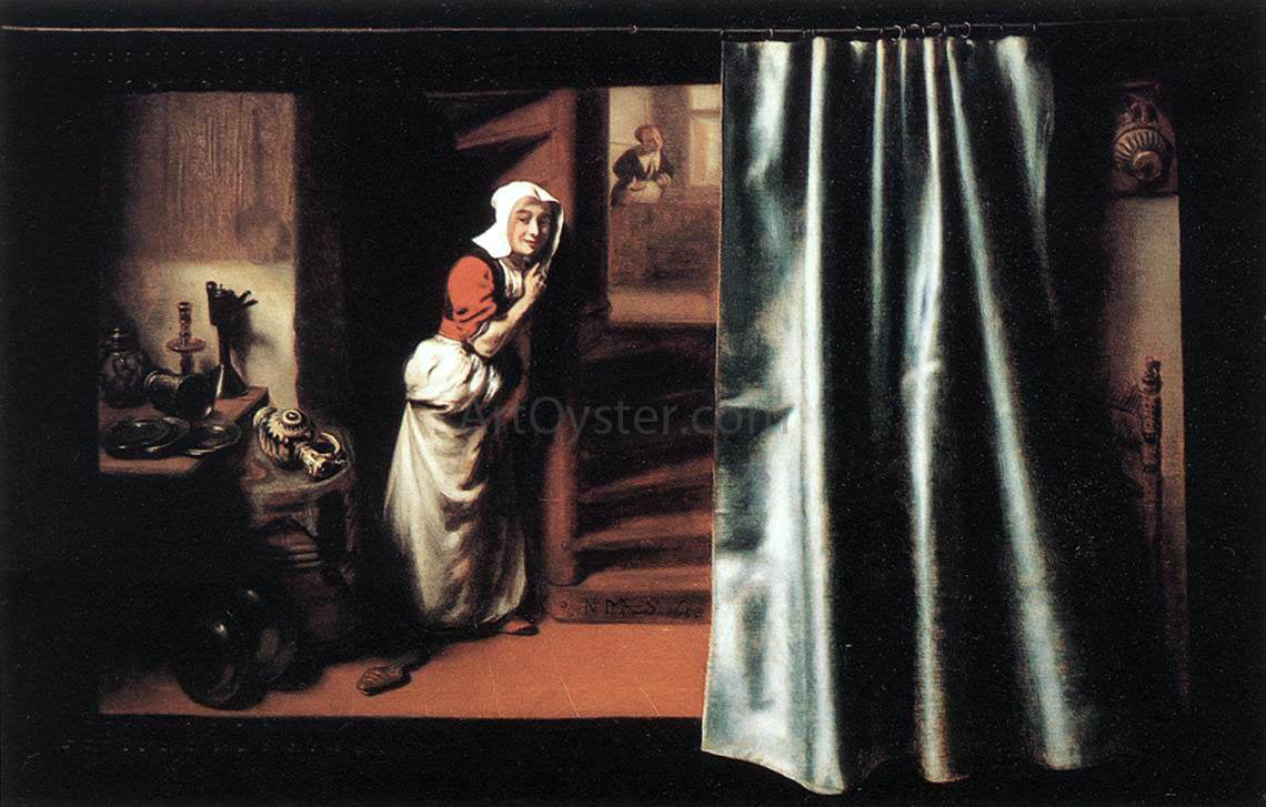 Nicolaes Maes Eavesdropper with a Scolding Woman - Canvas Print