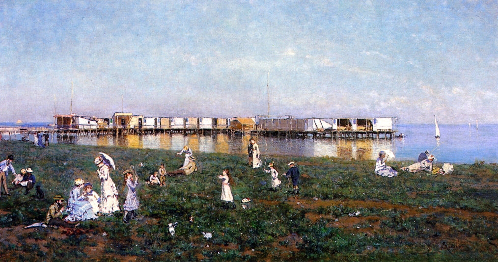 Serafin De Avendano Elegant Figures on the Beach, the Bay of Livorno - Canvas Print