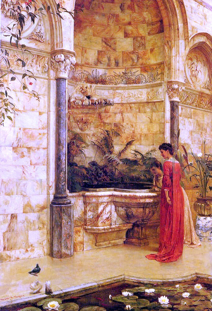 Edward R Taylor Elegant Ladies By A Fountain - Canvas Print