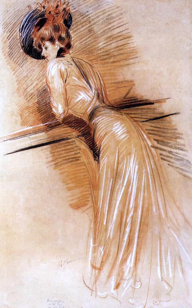 Paul Cesar Helleu Elegant Woman at the Rail - Canvas Print