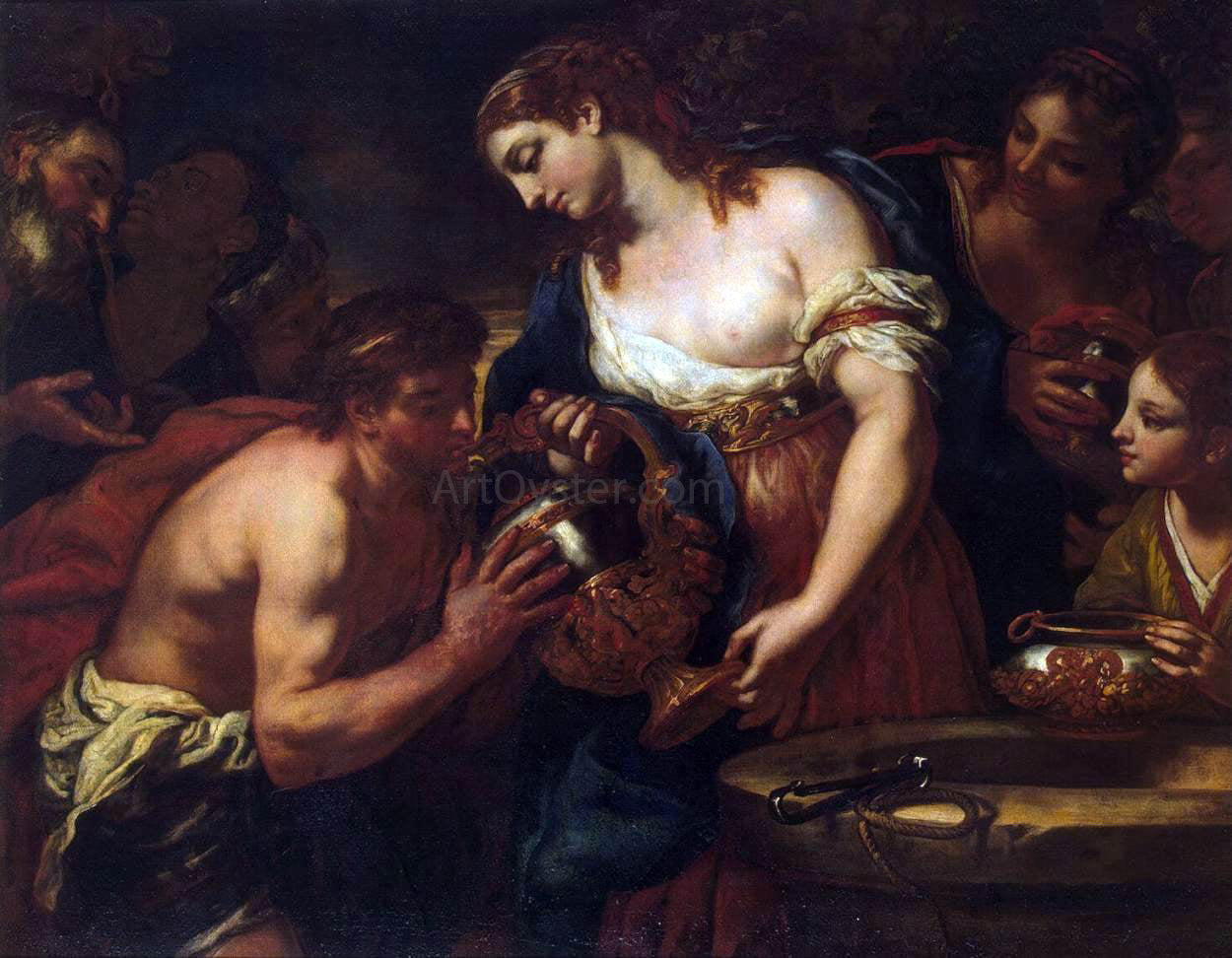 Johann Karl Loth Eliezer and Rebecca at the Well - Canvas Print