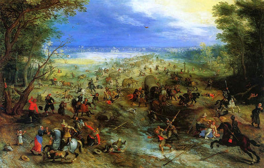 The Elder Jan Bruegel Equestrian Battle near a Mill - Canvas Print