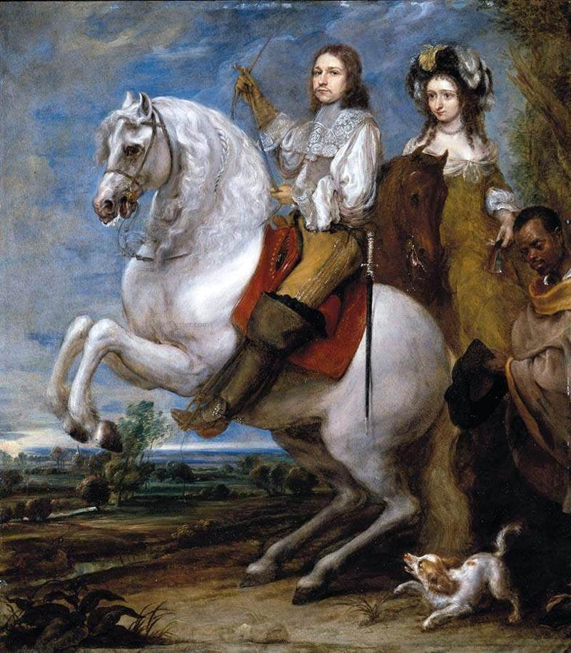 Gonzales Coques Equestrian Portrait of a Couple - Canvas Print