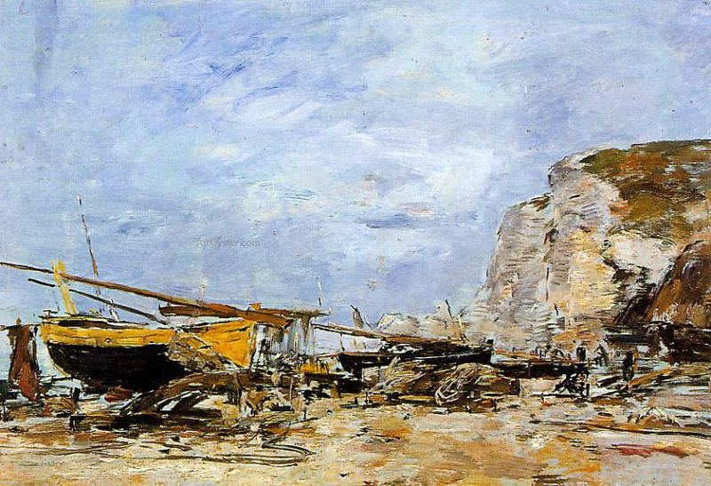 Eugene-Louis Boudin Etretat, Boats Stranded on the Beach - Canvas Print
