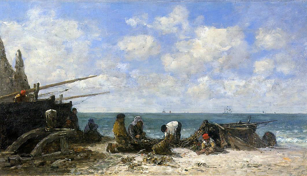 Eugene-Louis Boudin Etretat: Fishermen on the Beach - Canvas Print