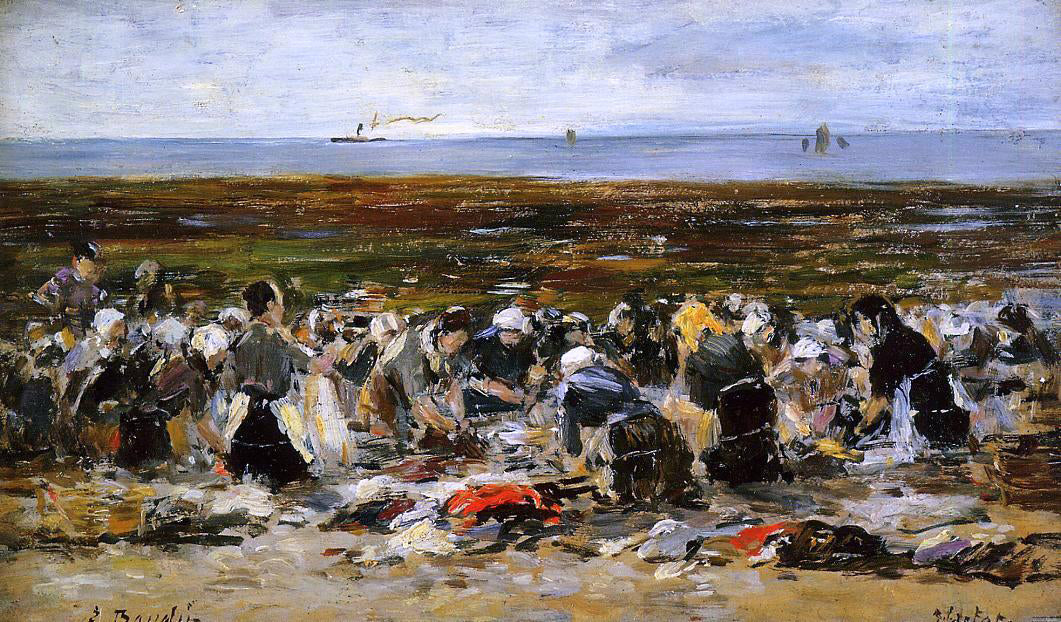 Eugene-Louis Boudin Etretat, Laundresses on the Beach, Low Tide - Canvas Print