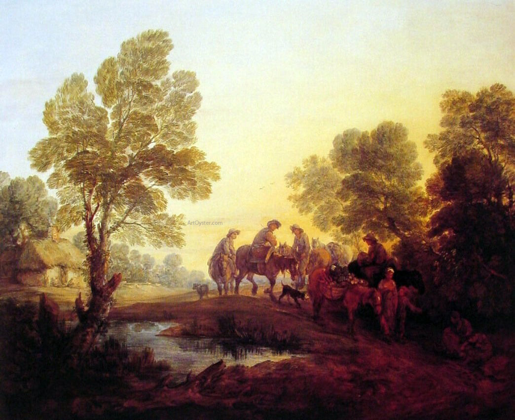 Thomas Gainsborough Evening Landscape - Peasants and Mounted Figures - Canvas Print