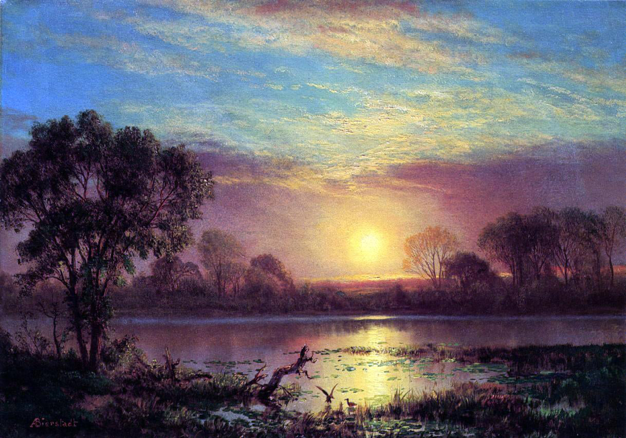 Albert Bierstadt Evening, Owens Lake, California - Canvas Print
