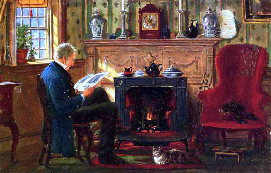 Edward Lamson Henry Examining Illustrations by the Fire - Canvas Print
