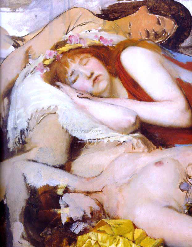 Sir Lawrence Alma-Tadema Exhausted Maenides After the Dance - Canvas Print