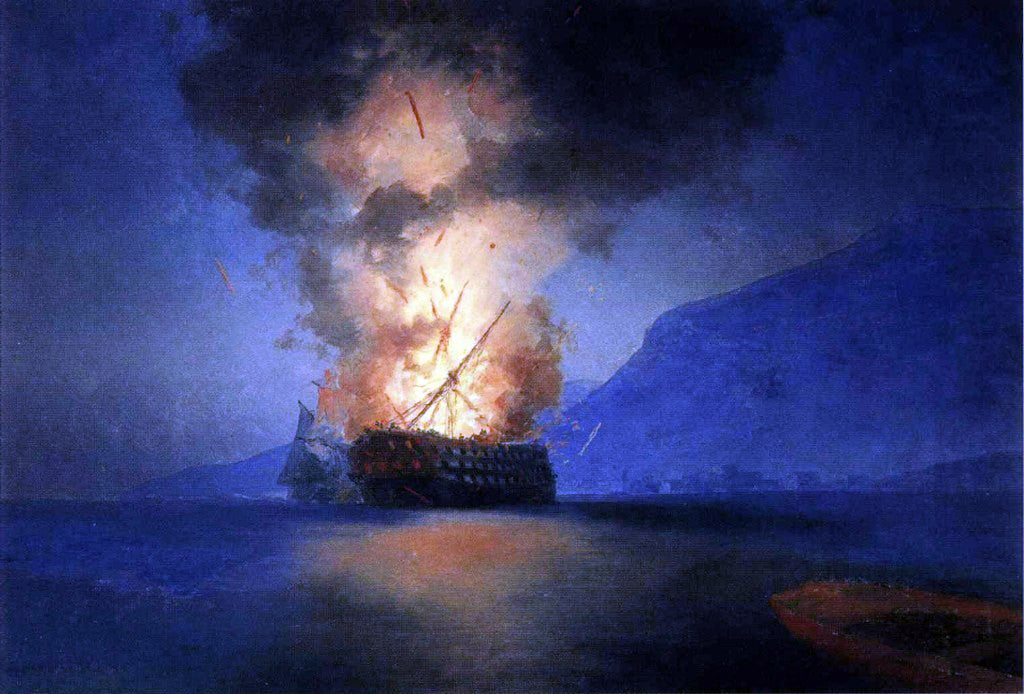 Ivan Constantinovich Aivazovsky Exploding Ship - Canvas Print
