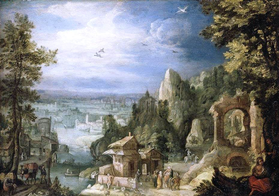 Anthonie Mirou Extensive Landscape with the Rest on the Flight into Egypt - Canvas Print