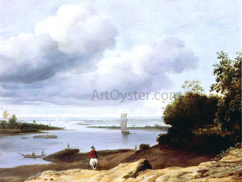 Anthonie Van Borssum Extensive River View with a Horseman - Canvas Print