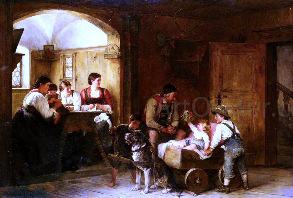 Hugo Engl Familienszene - Canvas Print