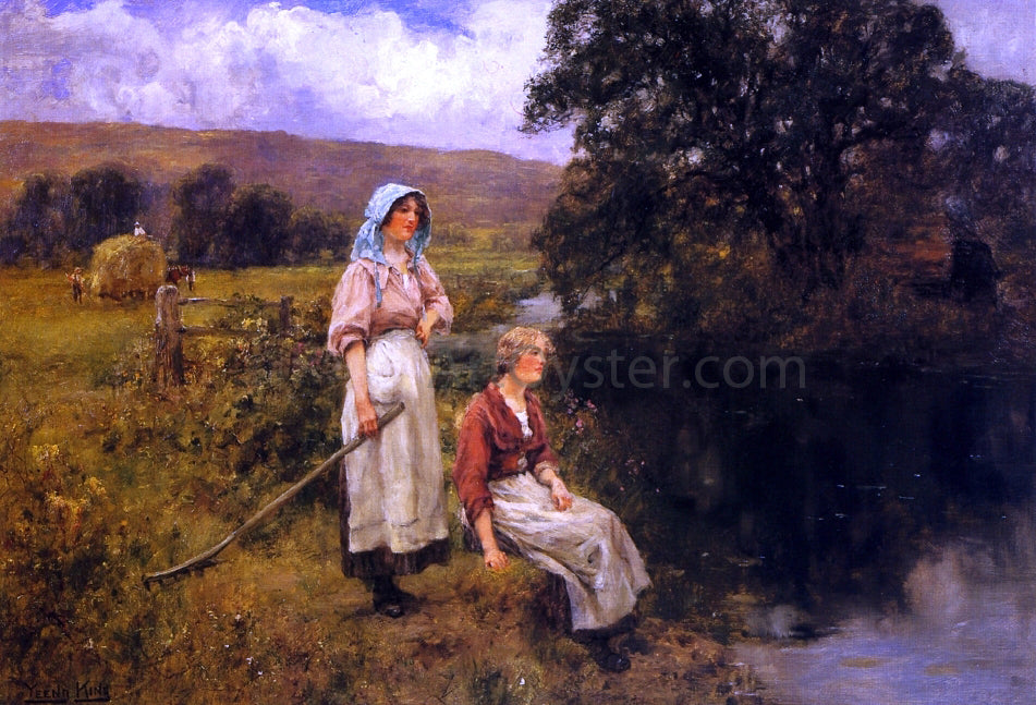 Henry Yeend King Farm Girls by a Stream - Canvas Print