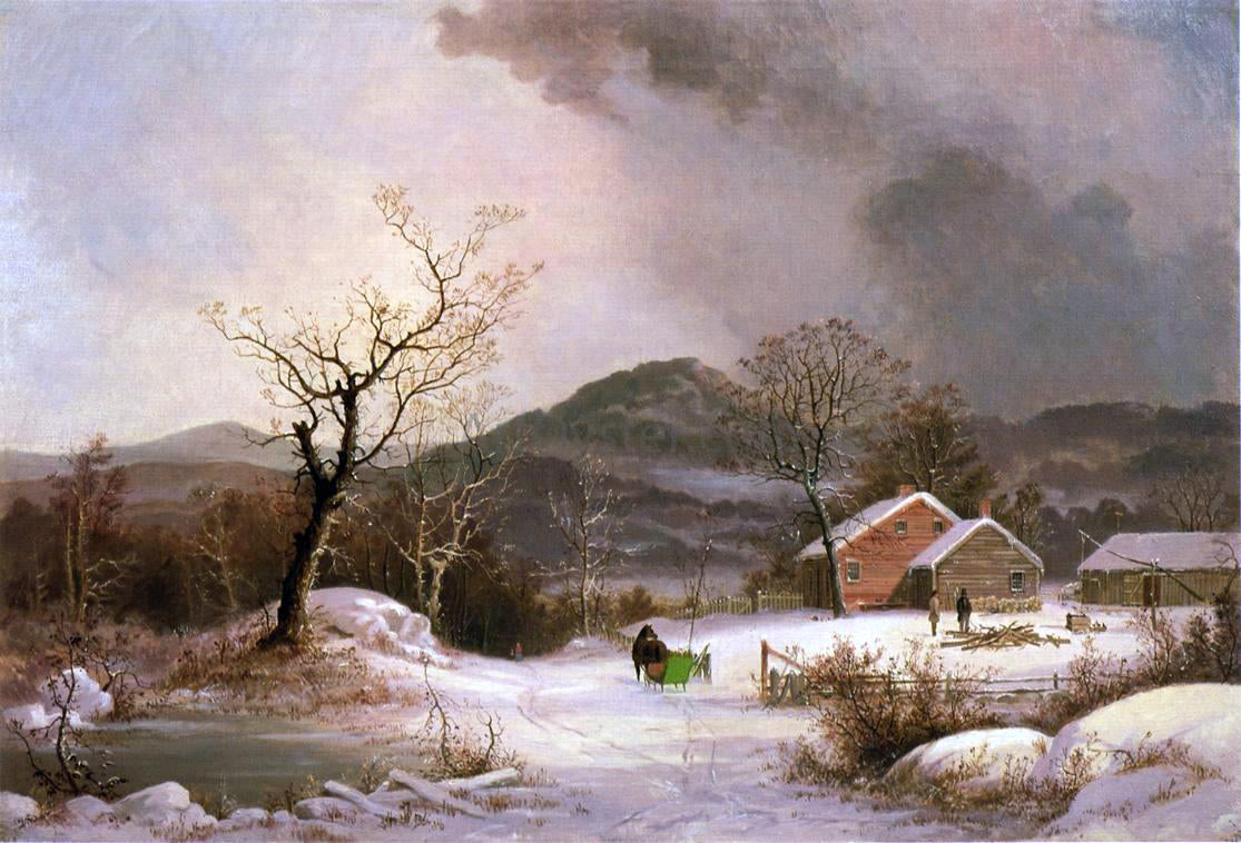 George Henry Durrie Farmstead and Sleigh in Winter - Canvas Print