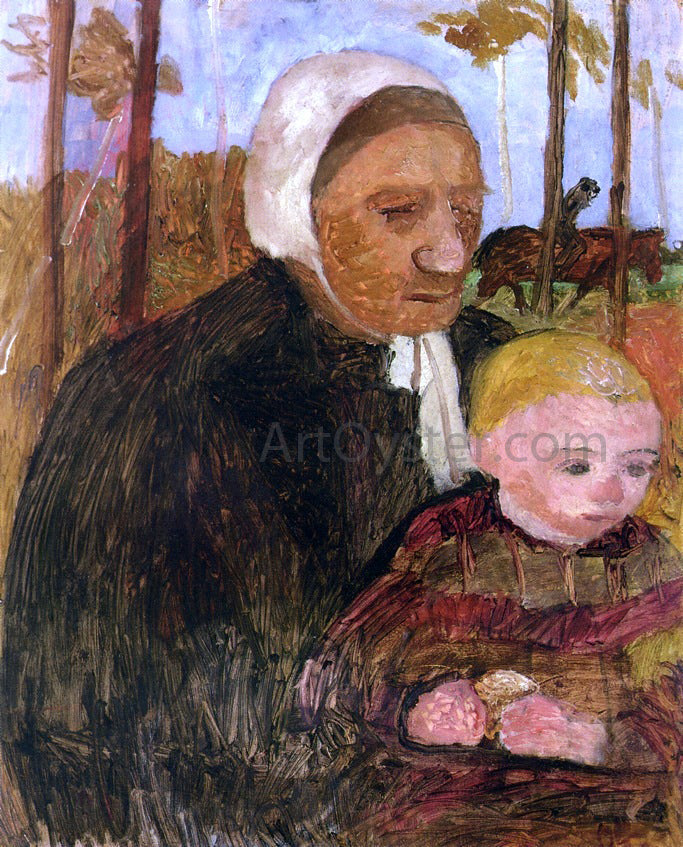 Paula Modersohn-Becker Farmwoman with Child, Rider in the Background - Canvas Print