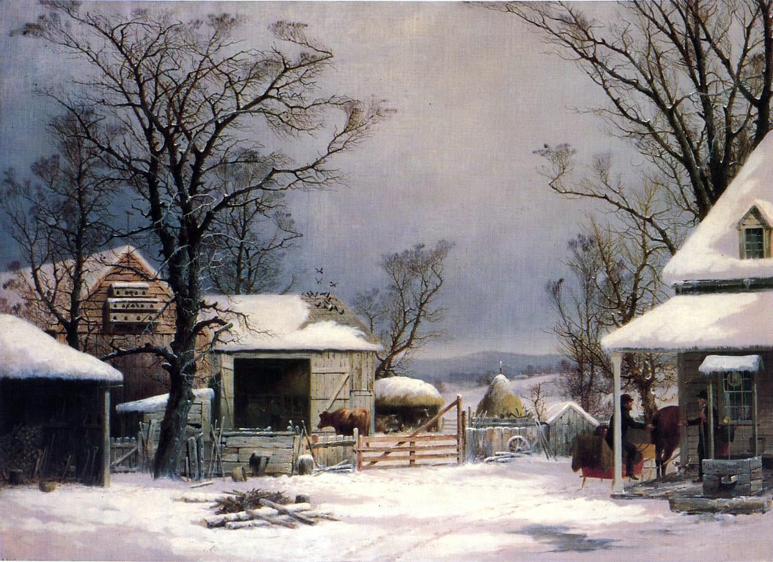 George Henry Durrie A Farmyard, Winter - Canvas Print