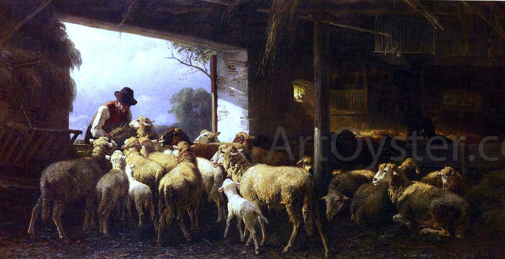 Christian Friedrich Mali Feeding The Sheep - Canvas Print