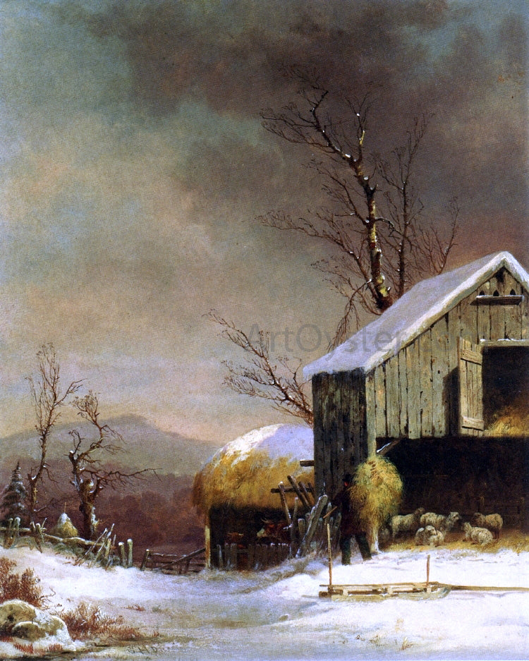 George Henry Durrie Feeding the Sheep - Canvas Print