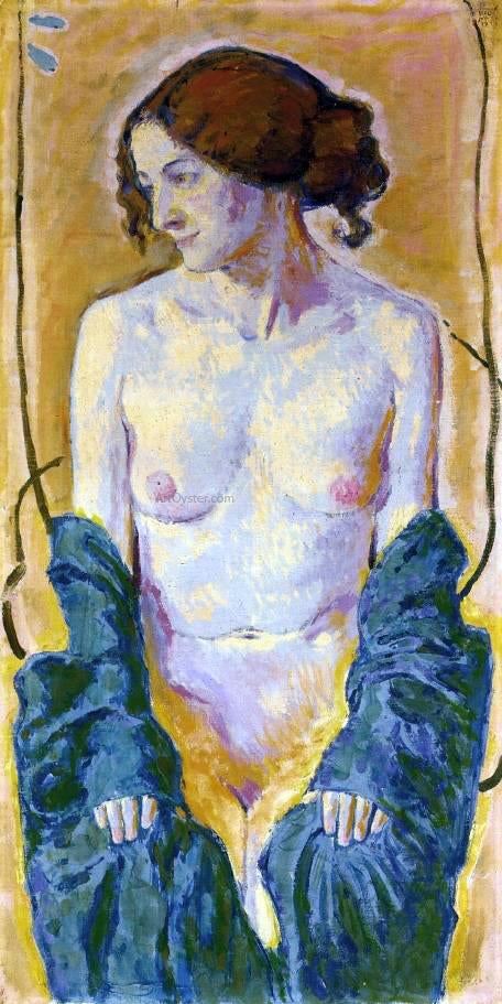 Koloman Moser Female Nude with Blue Shawl - Canvas Print