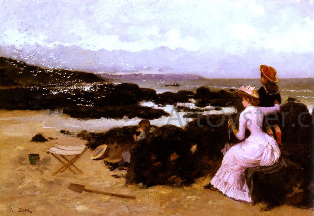 Ernest Ange Duez Femme Et Enfants Sur La Plage - Canvas Print