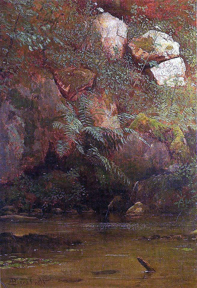 Albert Bierstadt Ferns and Rocks on an Embankment - Canvas Print