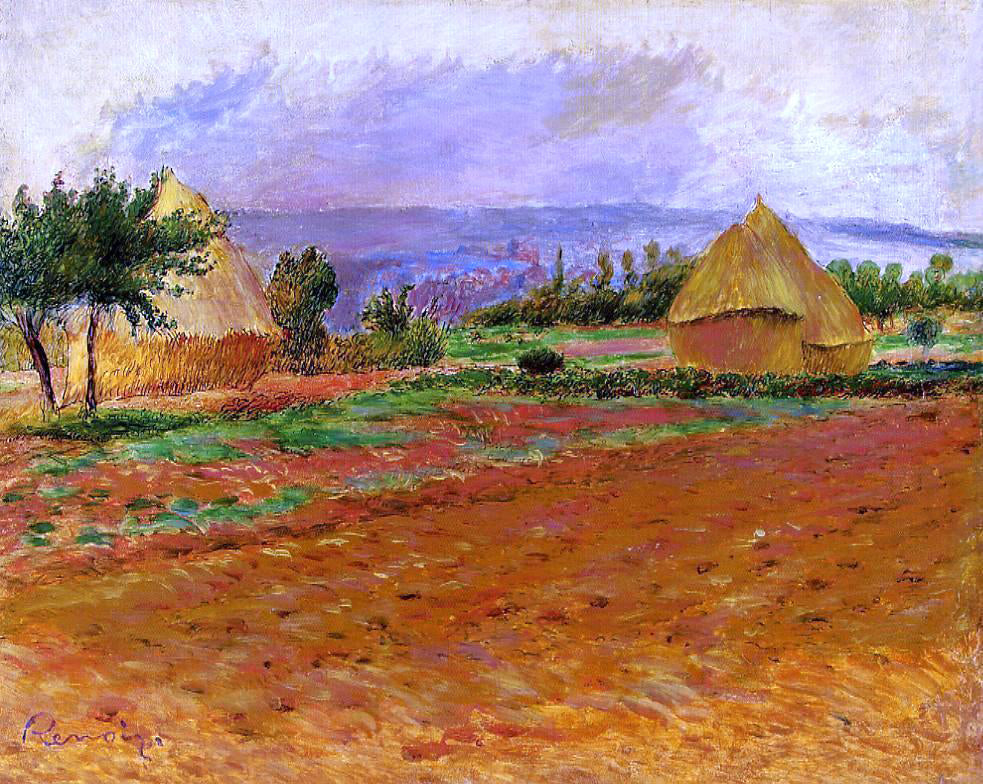 Pierre Auguste Renoir Field and Haystacks - Canvas Print