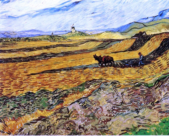 Vincent Van Gogh A Field and Ploughman and Mill - Canvas Print