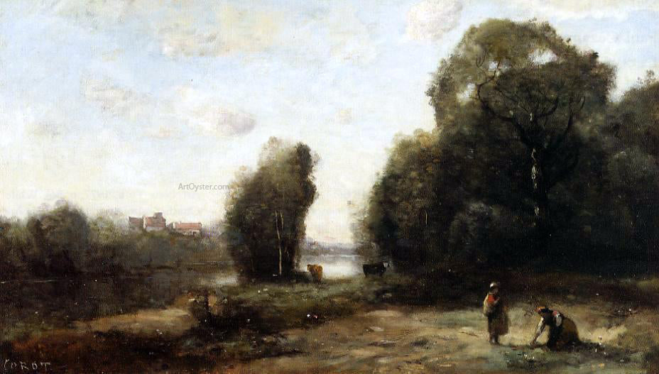 Jean-Baptiste-Camille Corot Field by a River - Canvas Print