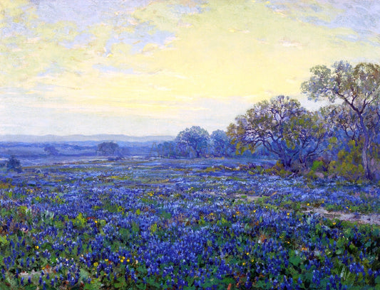 Julian Onderdonk Field of Bluebonnets under Cloudy Sky - Canvas Print