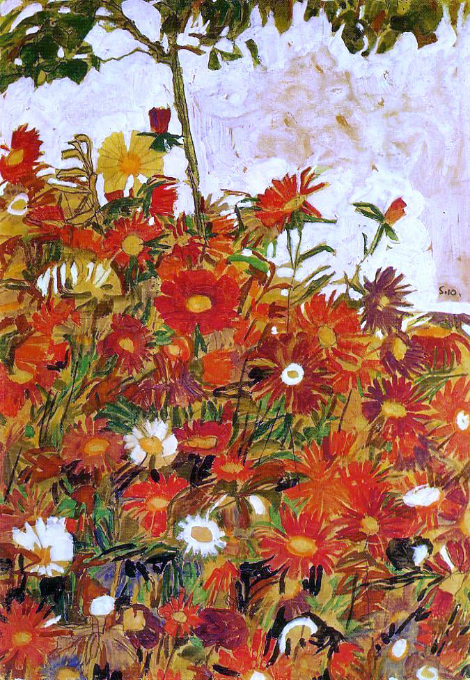 Egon Schiele Field of Flowers - Canvas Print
