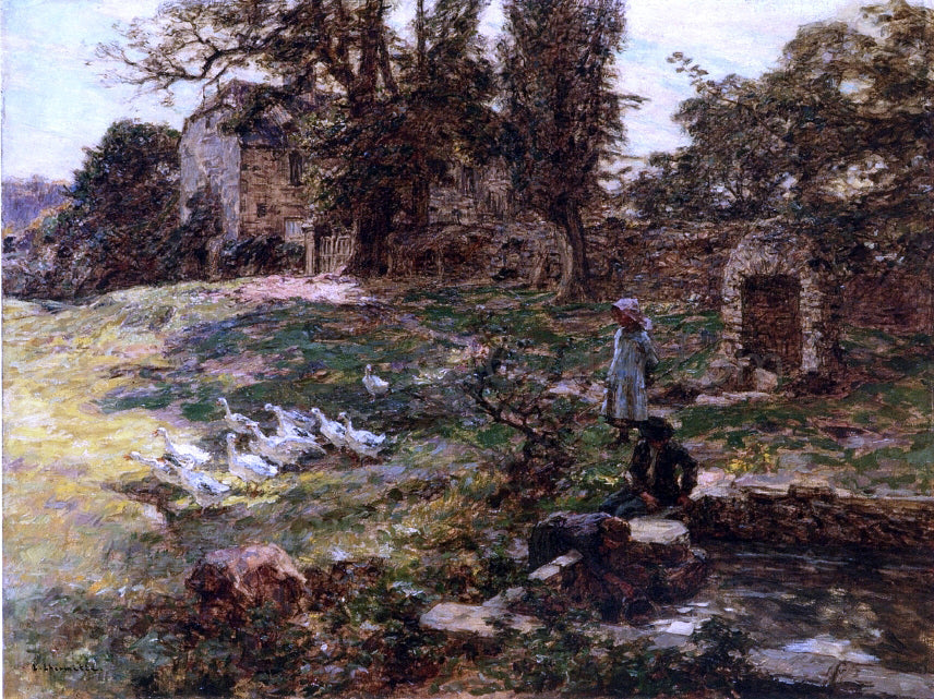 Leon Augustin L'hermitte) Field with Geese - Canvas Print