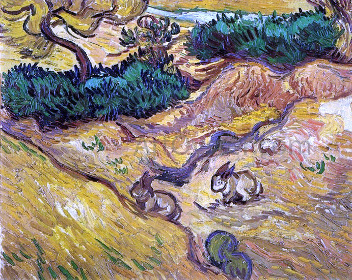Vincent Van Gogh Field with Two Rabbits - Canvas Print