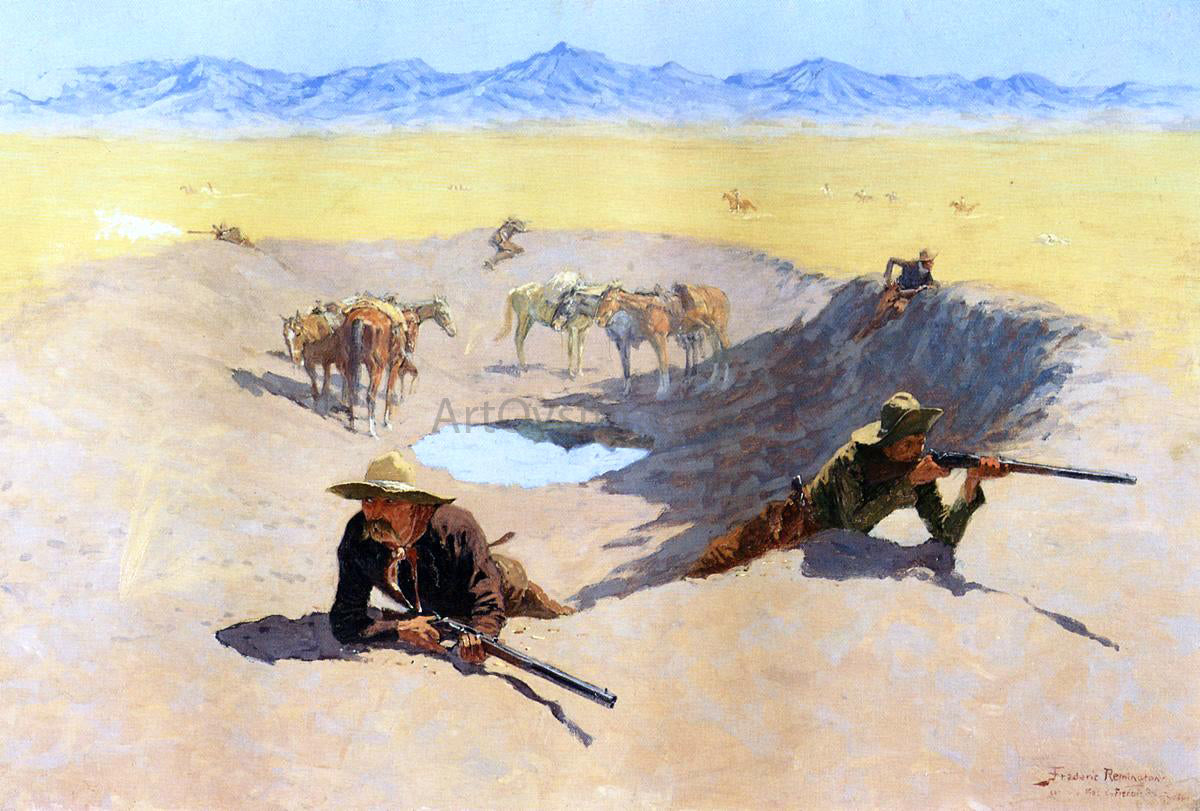 Frederic Remington Fight for the Water Hole - Canvas Print